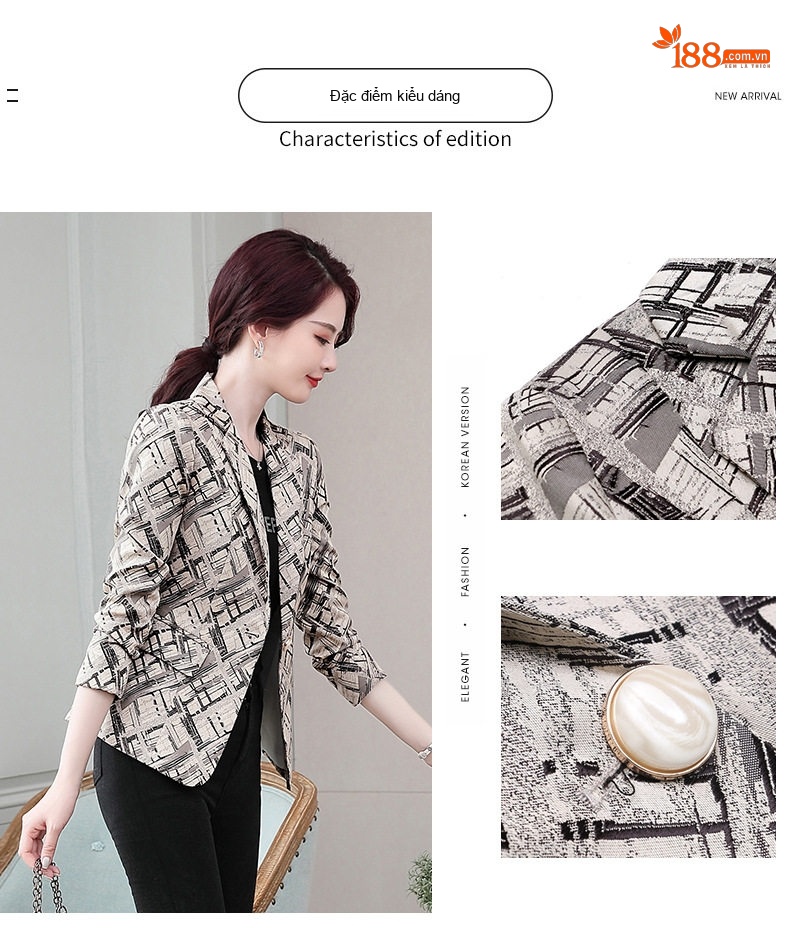 Áo Khoác Blazer Nữ Dáng Ôm Ngắn Tay Lỡ Họa Tiết Kẻ Sọc Màu Be, Đen, Đỏ chi tiết 3