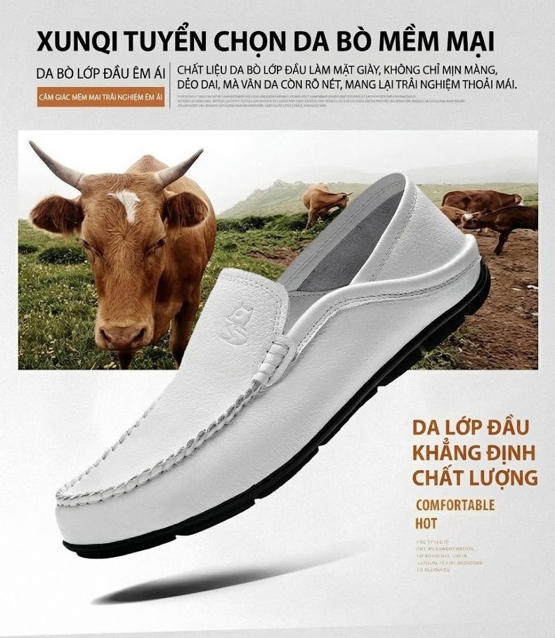 Giày Lười Nam Da Bò Chiều Cao Đế Khoảng 2cm Phong Cách Anh Quốc Màu Đen, Nâu, Trắng, Xanh Navy... chi tiết 7