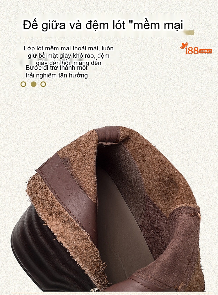 Boot Nữ Da Bò Cổ Ngắn Khóa Bên Hông Chiều Cao Đế Khoảng 8cm Màu Đen, Nâu chi tiết 7