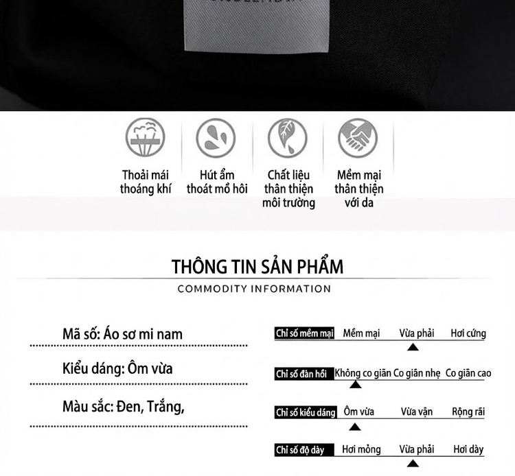 Áo Sơ Mi Nam Tay Dài Phối Sọc Ngang Thêu Logo Phong Cách Hàn Quốc Màu Trắng, Đen chi tiết 5