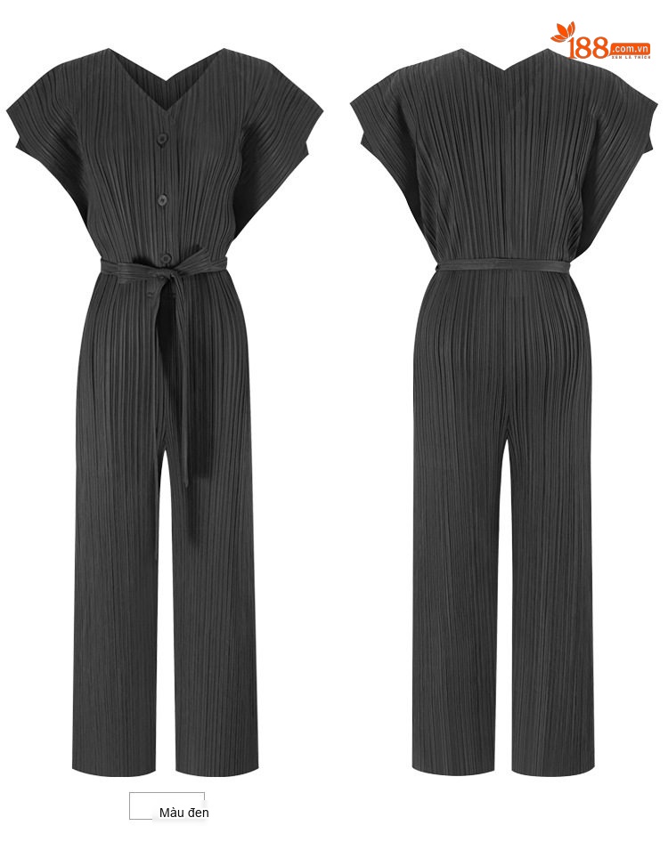 Jumpsuit Nữ Cổ chữ V Cao Eo Thun Dây Rút Ống Rộng Dáng Dài Màu Xanh Navy, Xám, Đen chi tiết 24