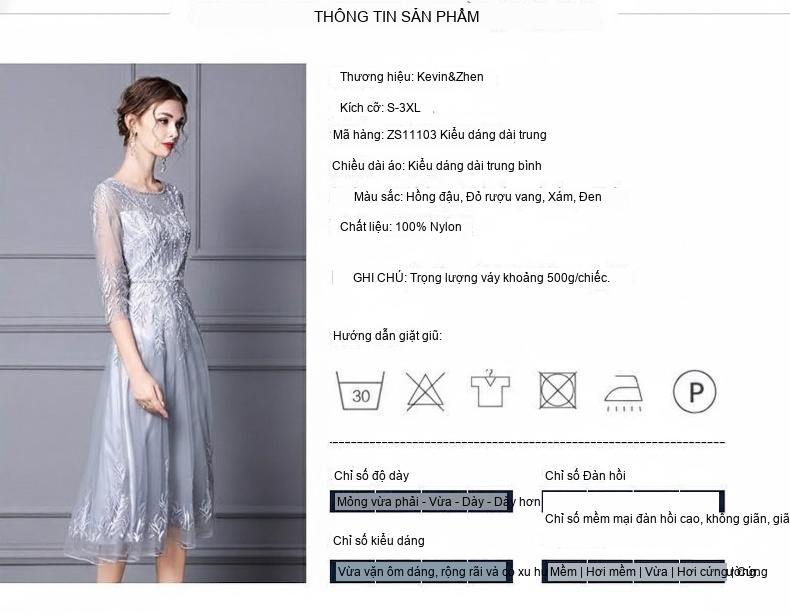 Váy Đầm Dự Tiệc Nữ Thêu Hoa Đính Cườm Tay Lỡ Dáng Dài Màu Xám, Hồng, Đen, Đỏ chi tiết 17