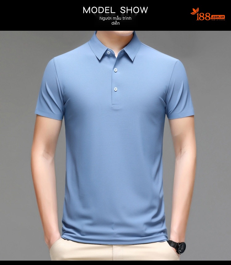 Áo Polo Nam Lụa Tằm Cao Cấp Form Rộng Chống Nhăn Màu Đỏ Cam, Trắng, Xanh Da Trời, Xanh... chi tiết 23