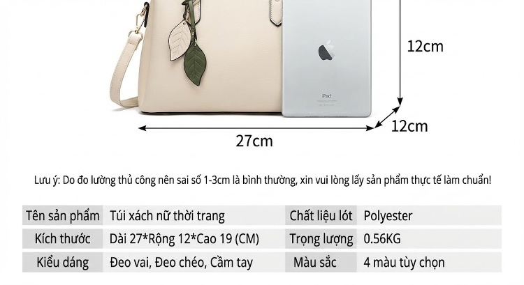 Túi Xách Tay Nữ Da Thật Đeo Chéo Đeo Vai Cao Cấp Màu Trắng Kem chi tiết 26