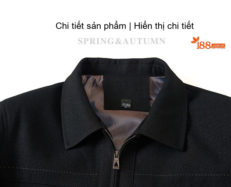 Áo Khoác Nam Mỏng Cổ Bẻ Khóa Kéo Phong Cách Trung Niên Màu Đen chi tiết 10