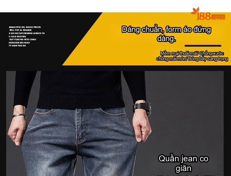 Quần Jean Nam Ống Đứng Cotton Dáng Rộng Co Giãn Thoải Mái Màu Xanh, Đen chi tiết 30