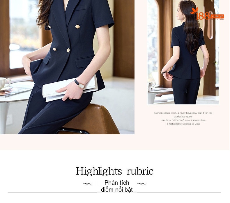 Bộ Vest Công Sở Nữ Tay Ngắn Màu Xám, Đen, Xanh Than (Kèm Quần/Chân Váy) chi tiết 7