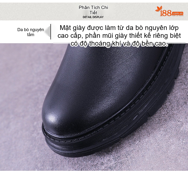 Boot Nữ Da Bóng Lót Lông Cừu Giữ Ấm Mùa Đông Chiều Cao Đế Khoảng 4cm Màu Đen chi tiết 6