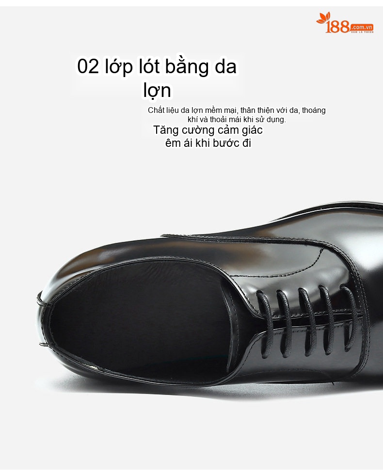 Giày Tây Buộc Dây Nam Da Bò Chiều Cao Đế Khoảng 3cm Màu Đen, Nâu chi tiết 9
