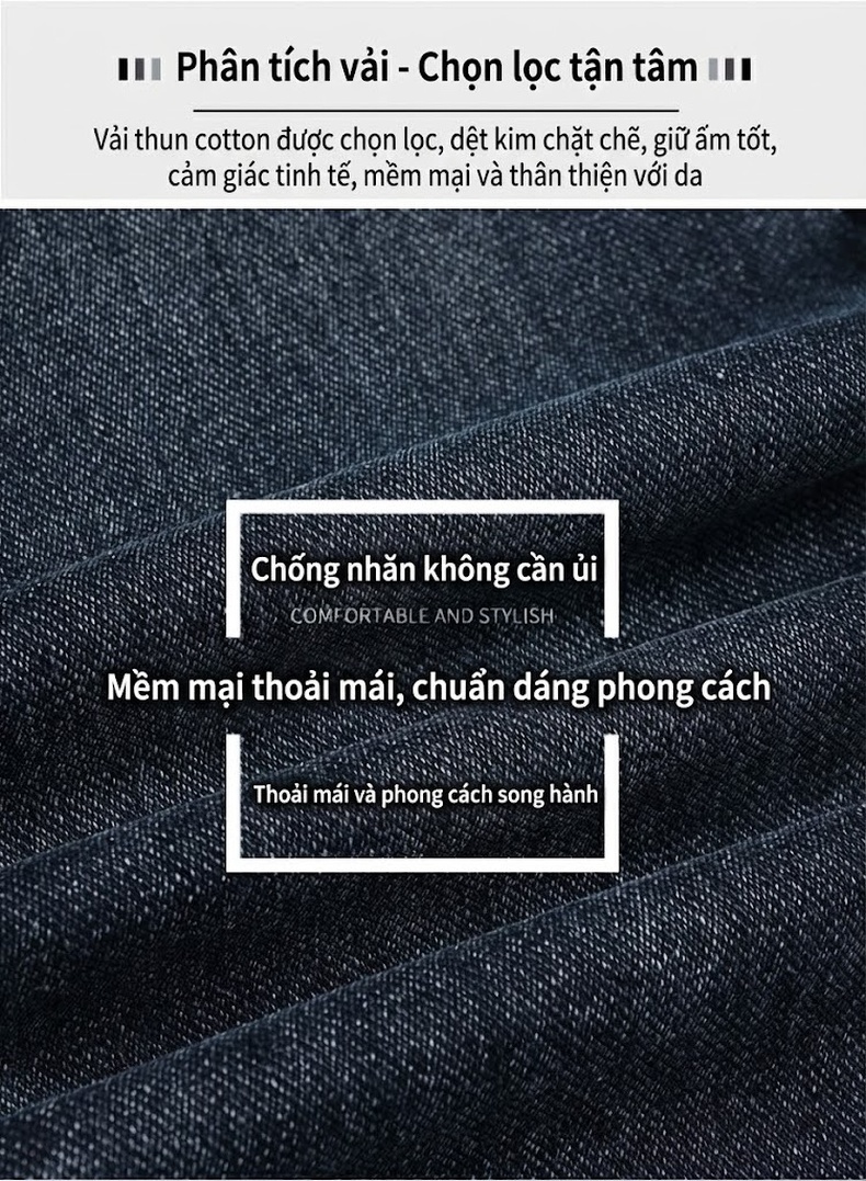 Quần Jean Nam Cotton Co Giãn Thoải Mái Dáng Ôm Vừa Vặn Màu Xanh Xám, Đen Xám chi tiết 6