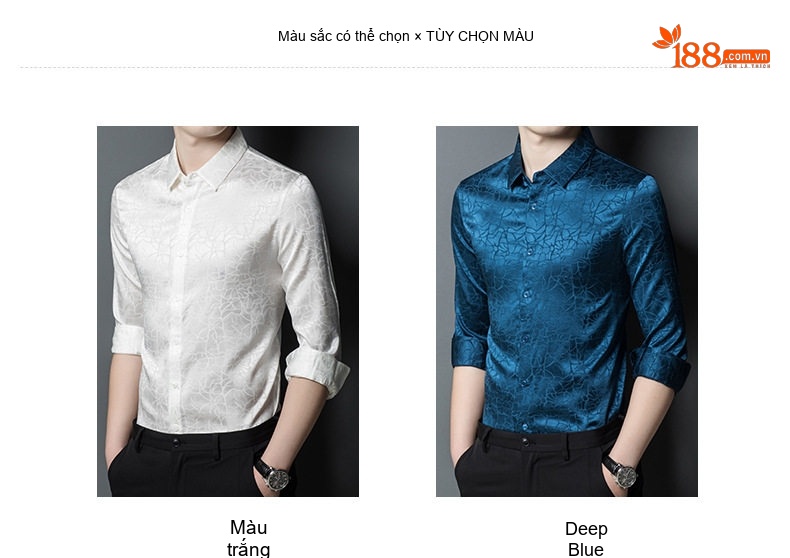Áo Sơ Mi Nam Dài Tay Lụa Tằm Cao Cấp In Họa Tiết Màu Trắng, Xanh Lam chi tiết 7