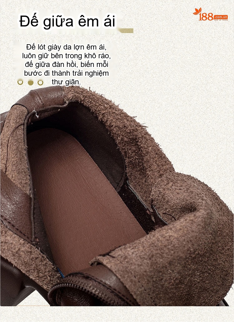 Boot Martin Nữ Da Bò Cổ Cao Đế Bánh Mì Chiều Cao Đế Khoảng 6cm Màu Đen, Nâu chi tiết 7