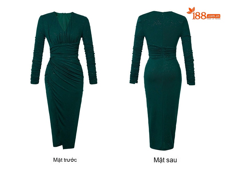 Váy Đầm Dự Tiệc Dáng Ôm Thiết Kế Cổ chữ V Tay Dài Xẻ Tà Màu Đỏ, Đen, Xanh chi tiết 7