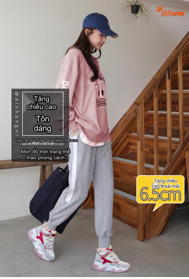 Giày Sneaker Nữ Da Mờ Đế Dày Phong Cách Ulzzang Chiều Cao Đế Khoảng 5cm Màu Trắng, Hồng, Tím, Xám... chi tiết 1