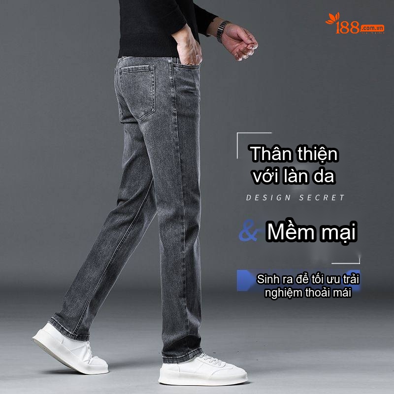 Quần Jean Nam Tencel Cotton Co Giãn Dáng Suông Thoáng Khí Cao Cấp Màu Xám