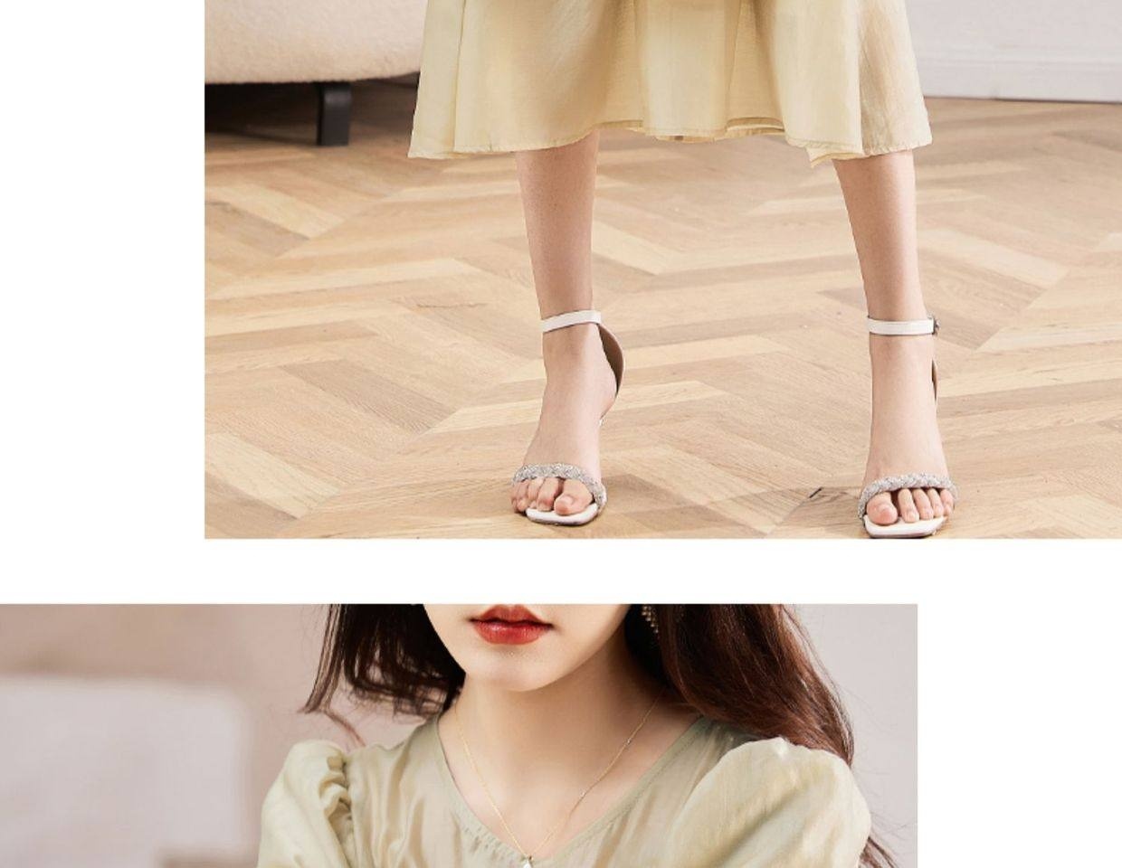 Váy liền thân Nữ Tay Phồng dáng chữ A Chiết Eo Thon Gọn Màu Xanh Lá, Hồng, Vàng Be chi tiết 24