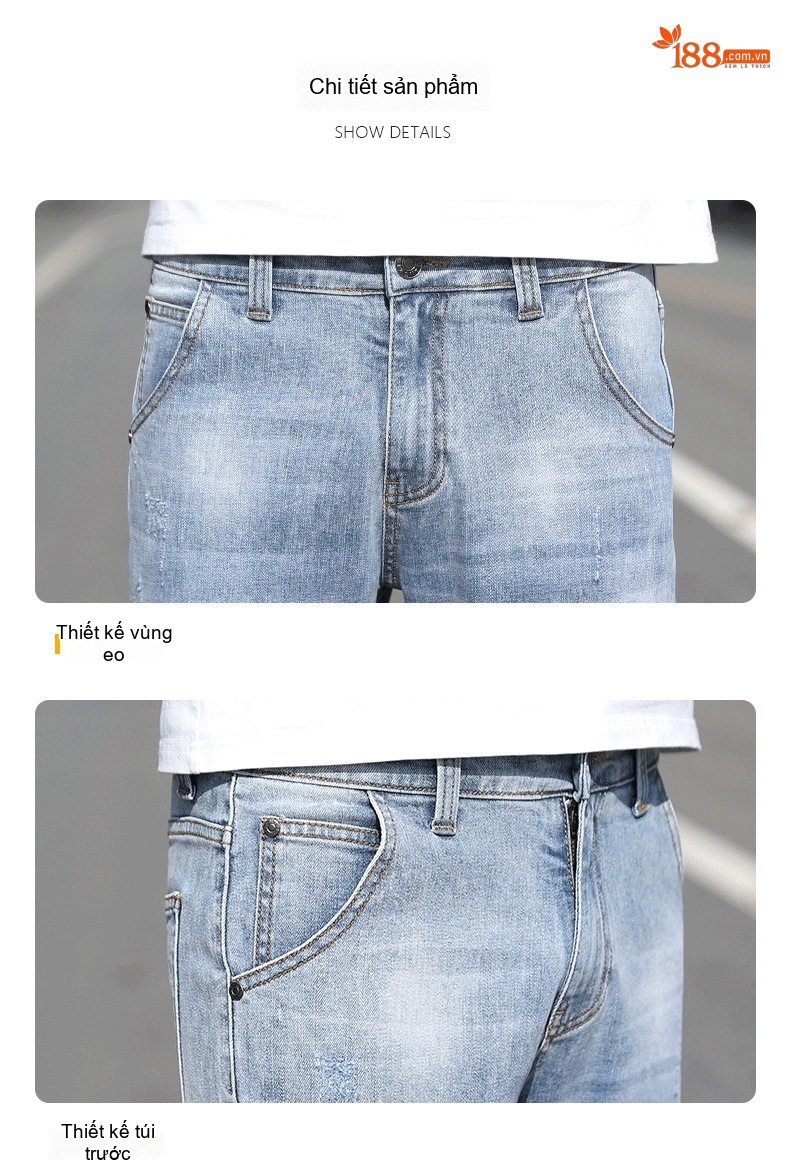 Quần Jean Nam Dáng Slim Fit Ống Lửng Phong Cách Casual Màu Xanh chi tiết 11