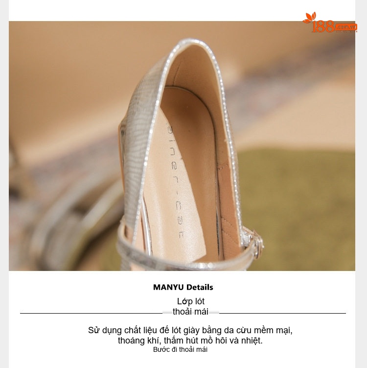 Giày Búp Bê Mary Jane Nữ Da Cừu Mũi Nhọn Chiều Cao Đế Khoảng 3cm Màu Bạc, Đen chi tiết 7