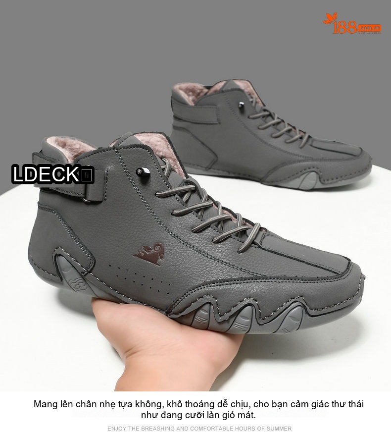 Giày Cao Cổ Nam Giữ Ấm Da Mờ Thể Thao Đế Bệt Chiều Cao Đế Khoảng 3cm Màu Kem, Nâu, Xám chi tiết 14