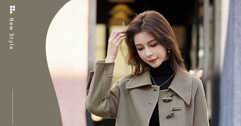 Áo Khoác Dạ Nữ Dáng Dài Vừa Thu Đông 2023 Phong Cách Hepburn Thắt Eo Khuy Cài Màu Be, Xanh, Hồng, Nâu chi tiết 1