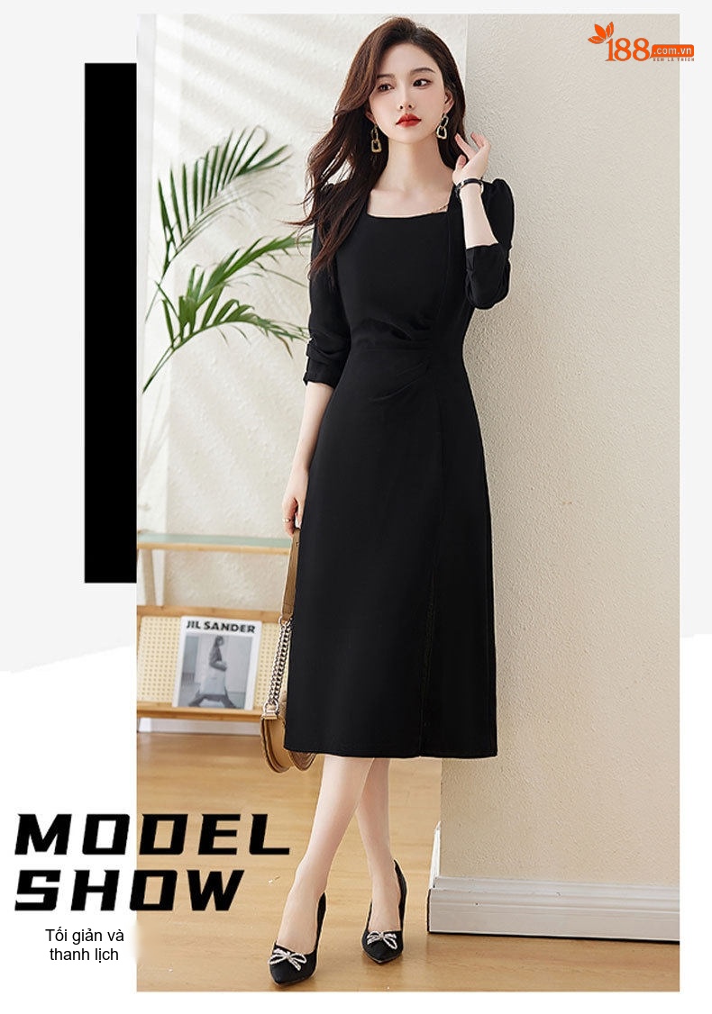 Váy Dài Tay Dáng Ôm Dự Tiệc Cưới Màu Đỏ, Đen chi tiết 10