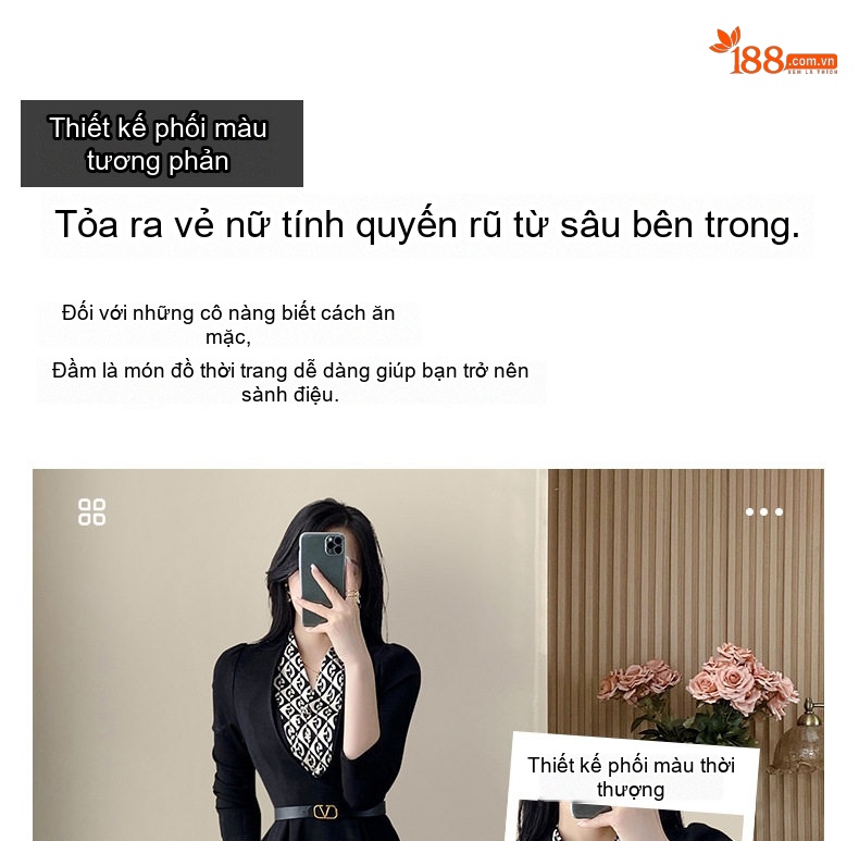 Váy Liền Thân Nữ Dáng Dài Tay Lỡ Chiết Eo Phong Cách Thanh Lịch Màu Đen chi tiết 4
