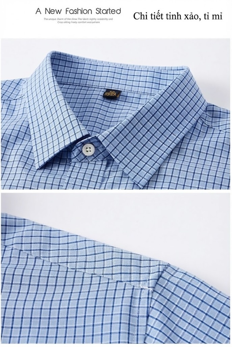 Áo Sơ Mi Nam Sợi Tơ Lụa Cotton Ngắn Tay Chống Nhăn Phong Cách Thanh Lịch Màu Xanh Da Trời, Tím chi tiết 21