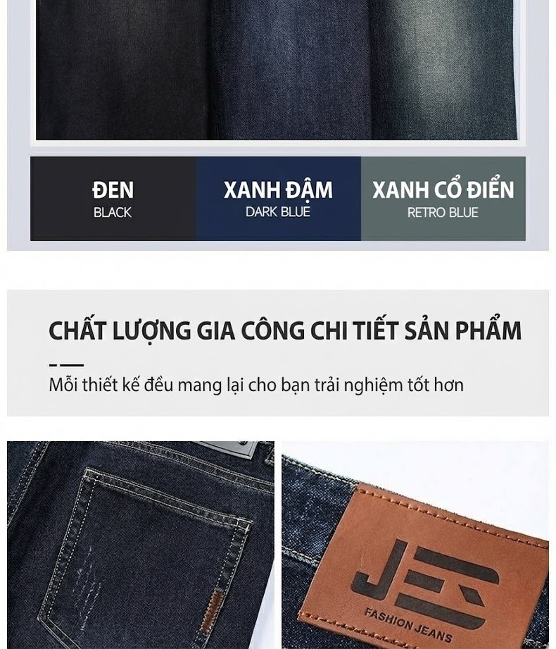 Quần Jean Nam Ống Đứng Dáng Rộng Vừa Vặn Màu Xanh Lam chi tiết 2