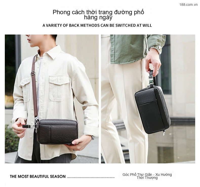 Túi Đeo Chéo/Túi Xách Tay Nam Nhiều Ngăn Phong Cách Doanh Nhân Da Bóng Màu Đen, Nâu chi tiết 2