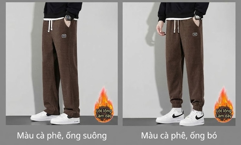 Quần Dài Nam Ống Rộng Lót Lông Cừu Giữ Ấm Chất Âu Cotton Co Giãn Màu Đen, Nâu, Be chi tiết 12