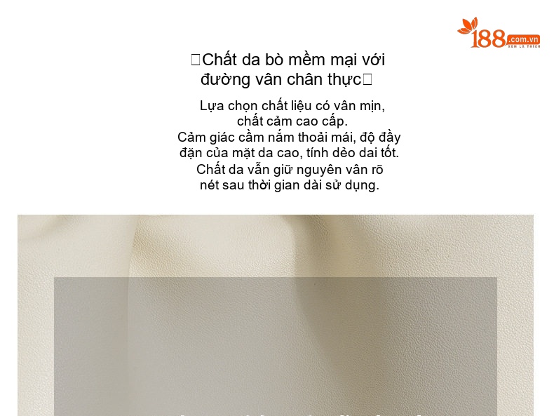 Túi Tote Da Bò Pháp Túi Kẹp Nách Nhún Bèo Đeo Vai Da Thật Màu Kem chi tiết 11