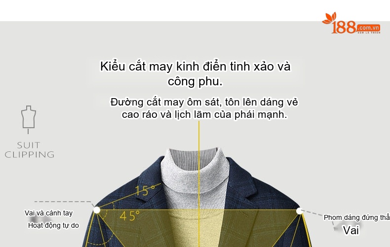 Áo Vest Nam Cashmere Lông Cừu, Lụa, Kẻ Ô Vuông Phong Cách Thu Đông Màu Xanh Navy chi tiết 5