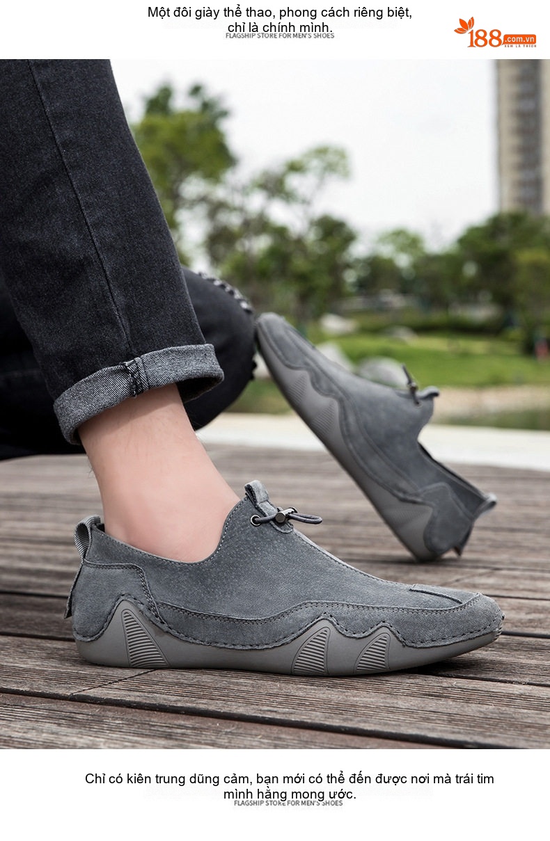 Giày Lười Nam Da Mờ Thoáng Khí Chiều Cao Đế Khoảng 2cm Màu Kem, Xám chi tiết 21