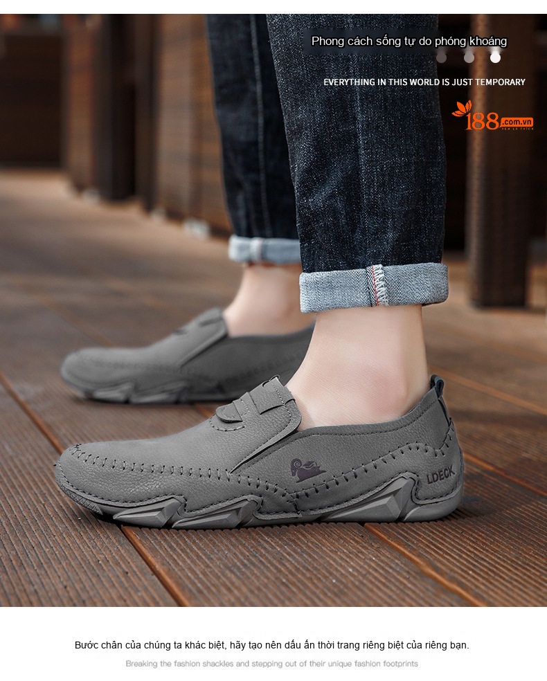Giày Lười Nam Da Mờ Thoáng Khí Chống Trượt Chiều Cao Đế Khoảng 3cm Màu Kem, Đen, Nâu, Xám chi tiết 25