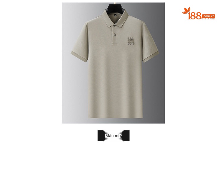 Áo Polo Nam Cotton Sợi Mịn Cộc Tay Form Rộng Màu Kem, Đen, Xám chi tiết 5