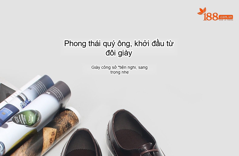 Giày Tây Buộc Dây Nam Da Bóng Ba Lỗ Chiều Cao Đế Khoảng 3cm Màu Đen, Nâu chi tiết 6