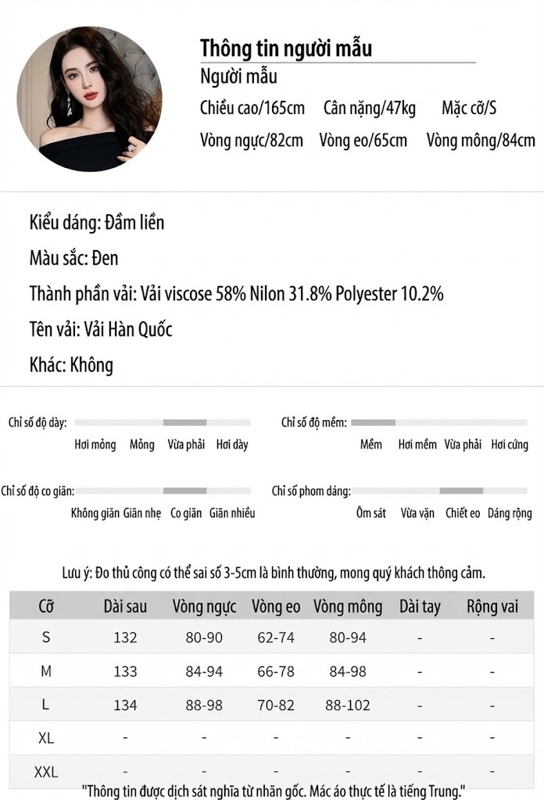 Váy liền thân Nữ Hở Vai Cổ Chữ U Ôm Eo Xẻ Tà In Hoa Bất Đối Xứng Màu Đen chi tiết 2