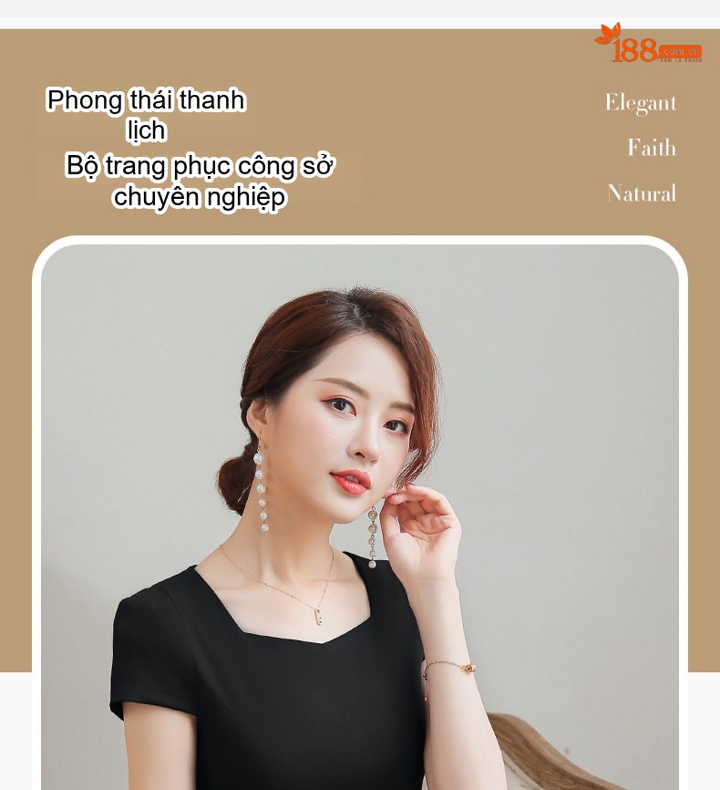 Bộ Set Áo Peplum Quần Ống Rộng Công Sở Thanh Lịch Màu Đen, Xanh Navy chi tiết 4