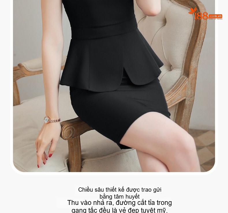Bộ Set Áo Peplum Quần Ống Rộng Công Sở Thanh Lịch Màu Đen, Xanh Navy chi tiết 5