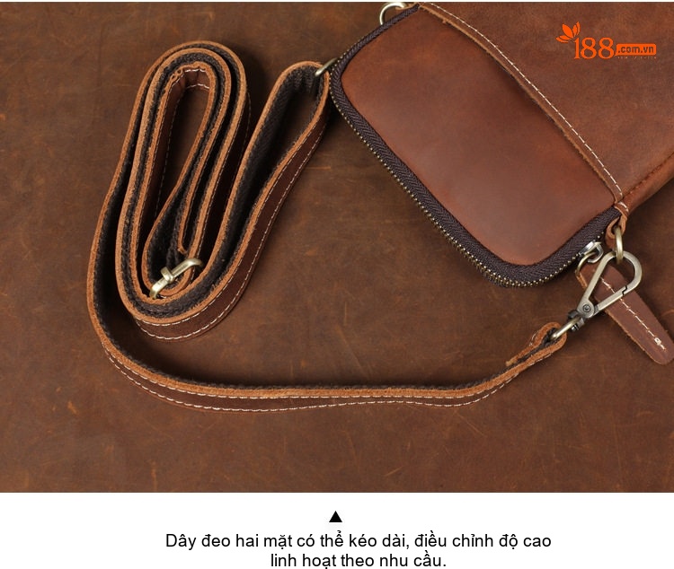 Túi Đeo Chéo Mini Nam Da Thật Thủ Công Vintage Đựng Điện Thoại Màu Nâu chi tiết 17