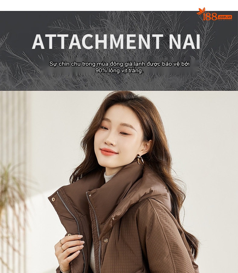 Áo Phao Nữ Ngắn Tay Phồng 90% Lông Vịt Trắng Dáng Hàn Quốc Giữ Ấm Màu Nâu, Đen, Xanh Bạc Hà chi tiết 4