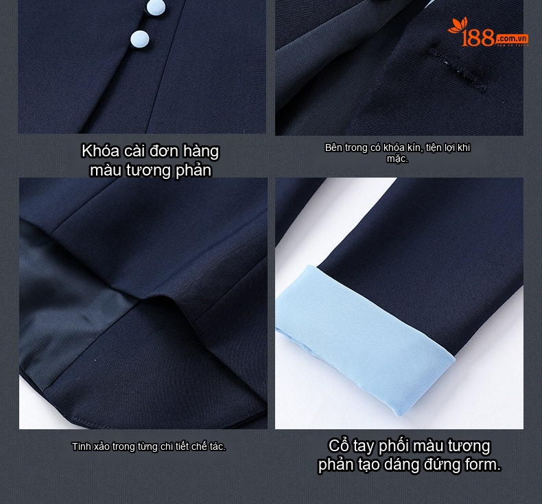 Bộ Vest Công Sở Nữ Lễ Tân Khách Sạn Thiết Kế Mới Thanh Lịch Màu Xanh Navy, Xám chi tiết 11