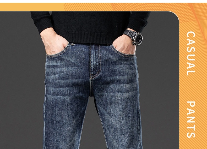 Quần Jean Nam Ống Đứng Co Giãn Thoải Mái Màu Xanh Denim chi tiết 3