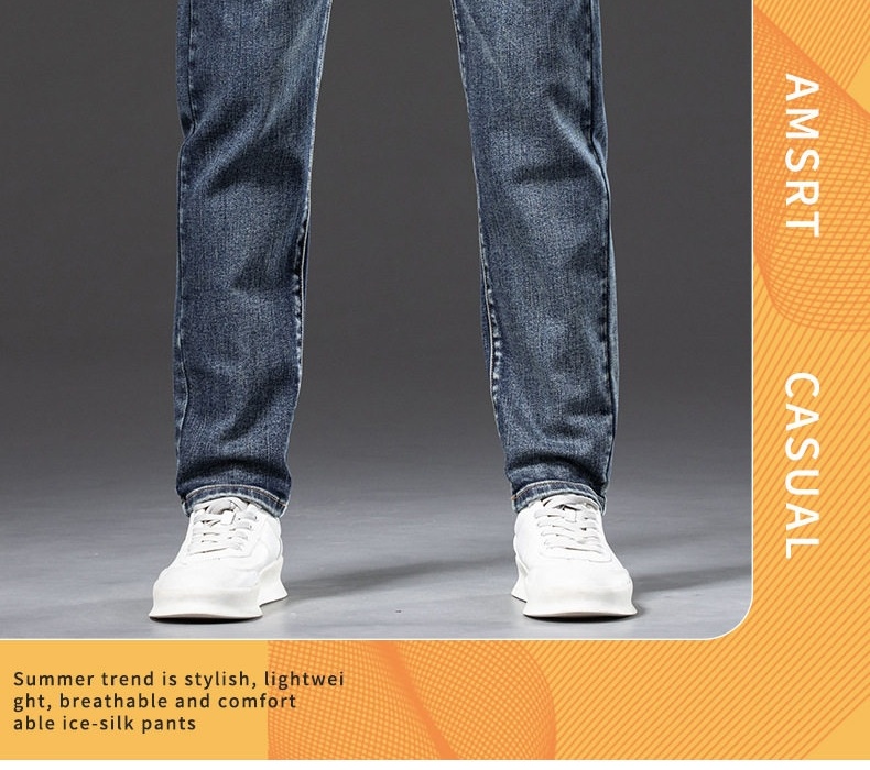 Quần Jean Nam Ống Đứng Co Giãn Thoải Mái Màu Xanh Denim chi tiết 4