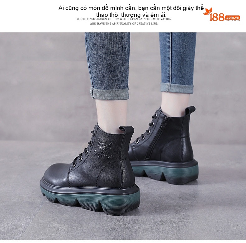 Boot Nữ Da Bò Cổ Cao Phong Cách Anh Quốc Chiều Cao Đế Khoảng 5cm Màu Nâu, Đen chi tiết 15