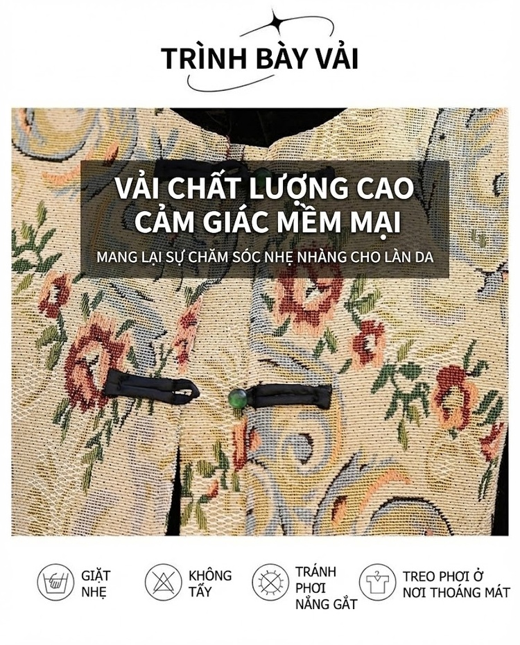 Đầm Trung Niên Dáng Dài Tay Dài Kèm Áo Gile Gấm Thêu Họa Tiết Phong Cách Retro Màu Đen chi tiết 11
