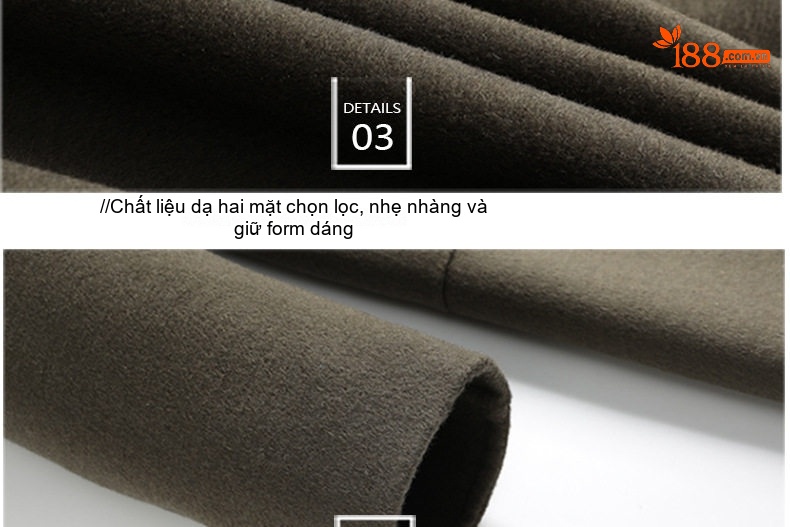 Áo Khoác Dạ Nam Dáng Dài Double Breasted Chất Liệu Lông Cừu Màu Đen, Nâu, Xám chi tiết 15
