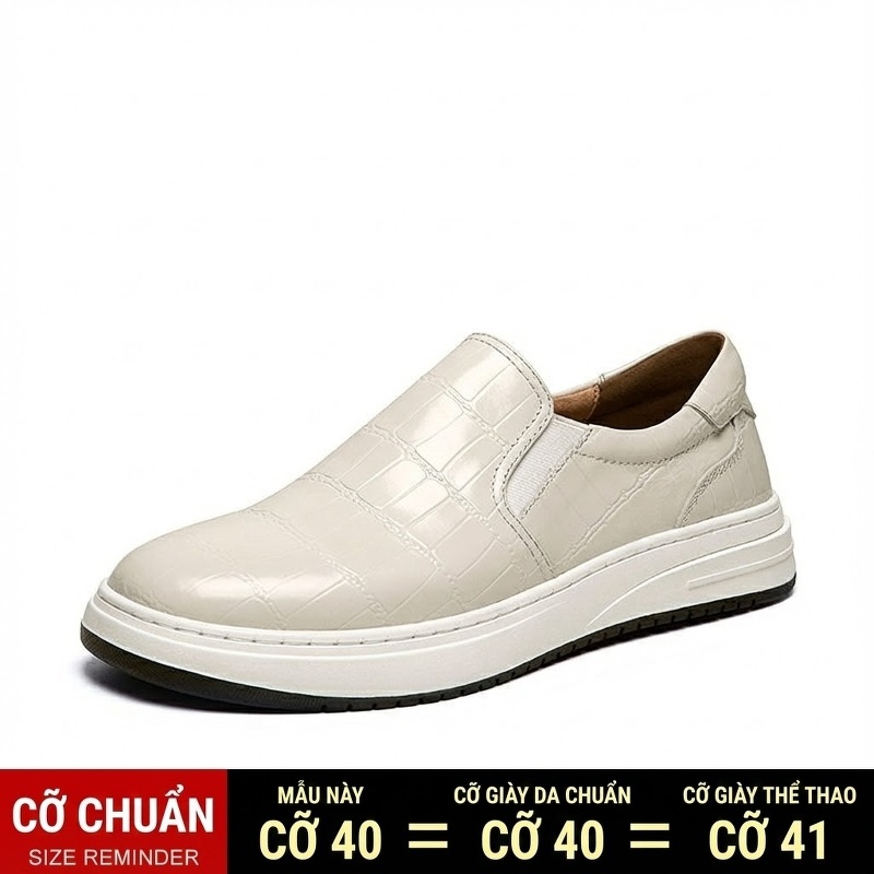 Giày Lười Nam Da Bóng Chiều Cao Đế Khoảng 3cm Màu Đen, Trắng