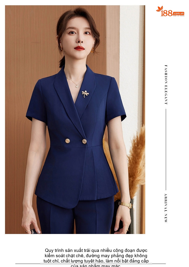 Áo Vest Tay Ngắn Nữ Công Sở Thanh Lịch Màu Trắng, Đen, Xanh Than chi tiết 10