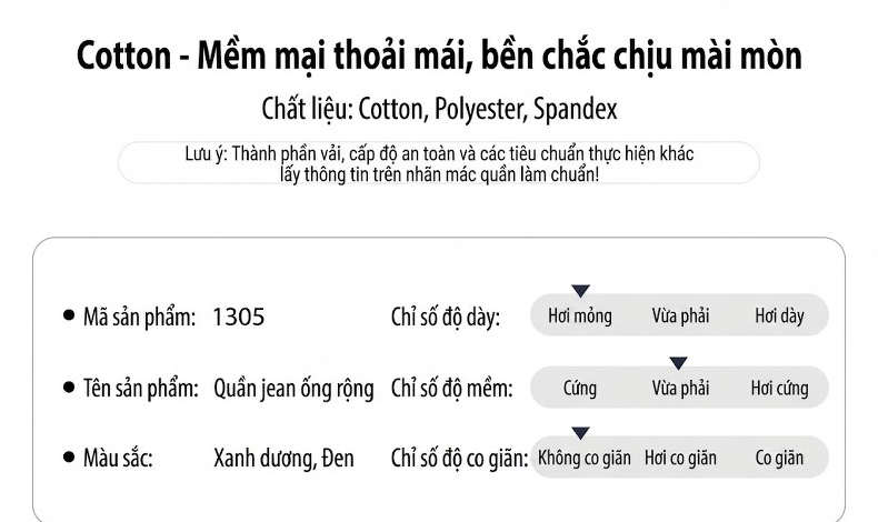 Quần Jean Nam Dáng Suông Co Giãn Thoải Mái Màu Xanh, Đen chi tiết 10